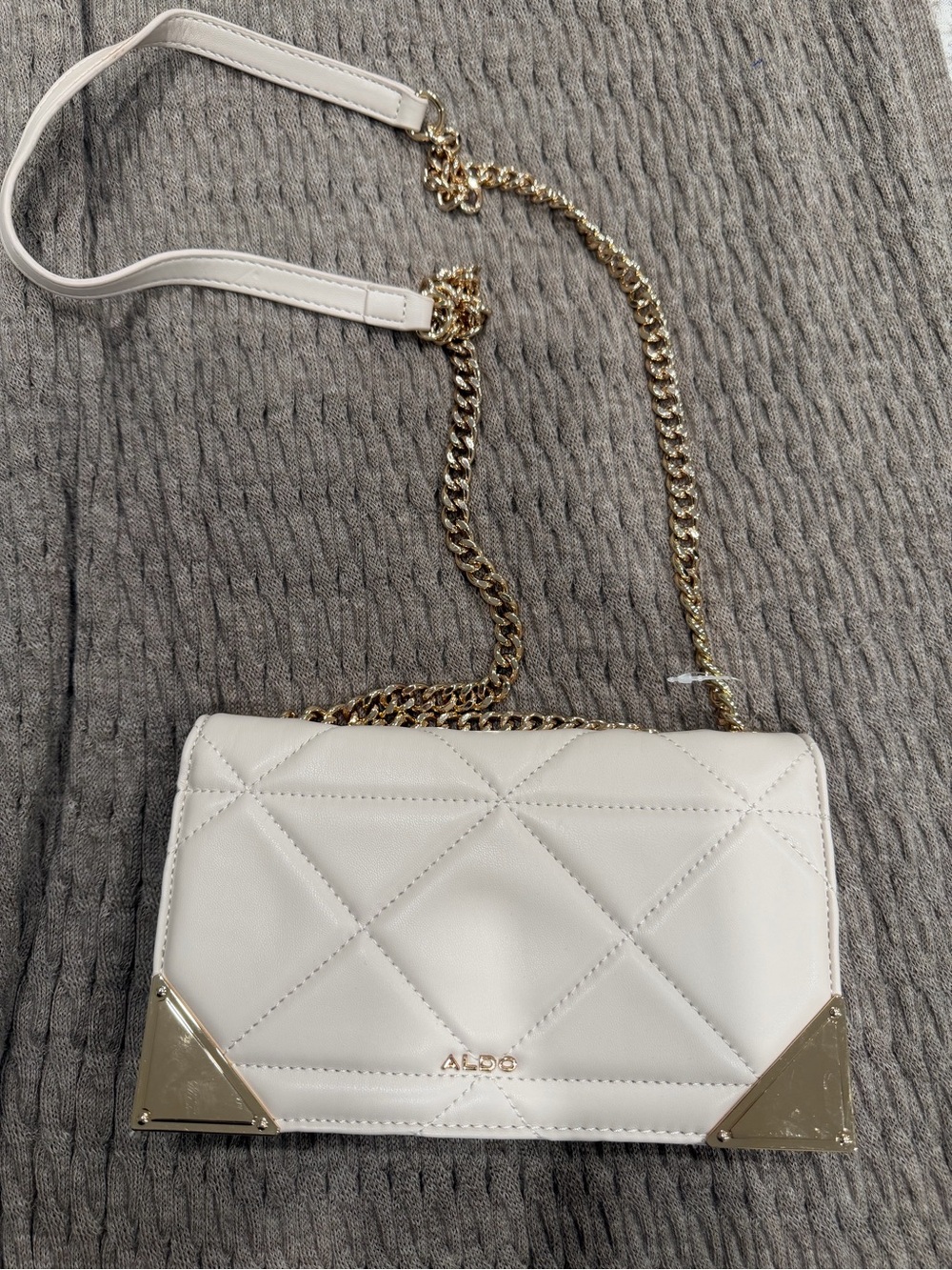 ALDO Cream Quilted Crossbody with Gold Chain & Corner Accents